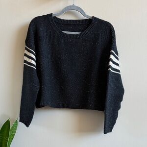 Cropped Black Confetti Sweater with Stripes